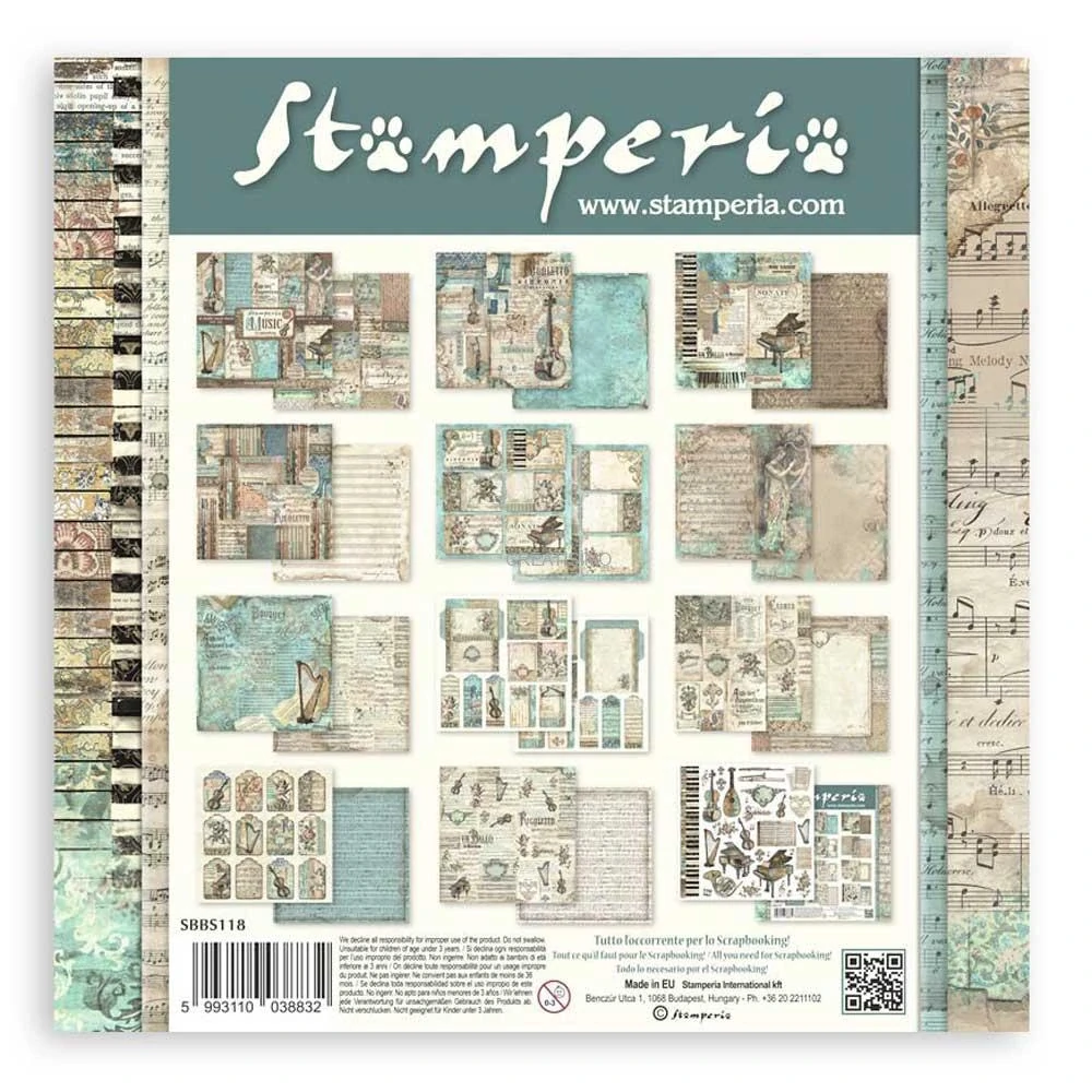 Obojstranné papiere "Music" na scrapbooking, 20,3 x 20,3 cm, 10 ks