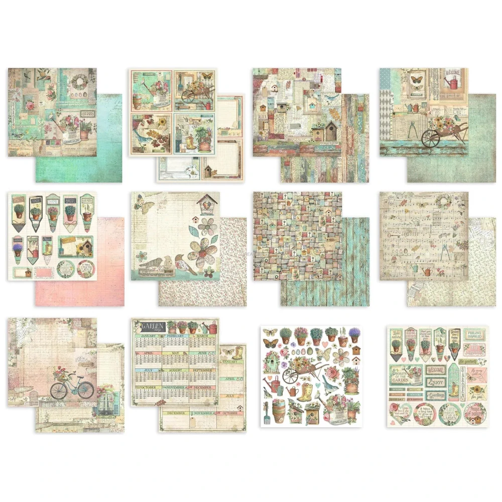 Obojstranné papiere "Garden" na scrapbooking, 20,3 x 20,3 cm, 10 ks
