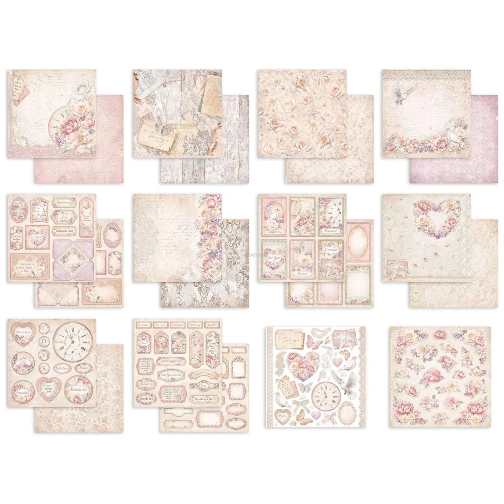 Obojstranné papiere "Romance Forever" na scrapbooking, 20,3 x 20,3 cm, 10 ks