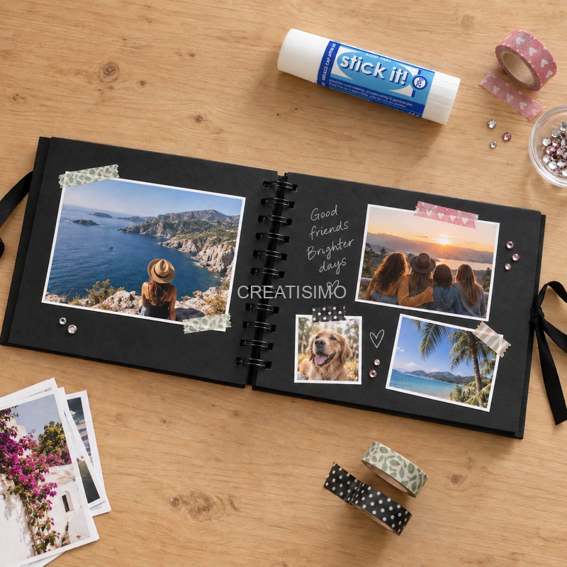 Album na scrapbooking 15x21 cm, čierny so stuhou, 80 strán