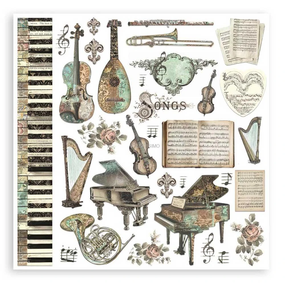 Obojstranné papiere "Music" na scrapbooking, 20,3 x 20,3 cm, 10 ks