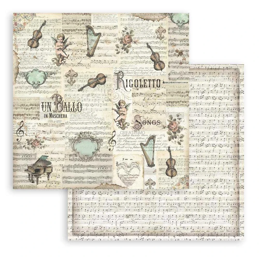 Obojstranné papiere "Music" na scrapbooking, 20,3 x 20,3 cm, 10 ks
